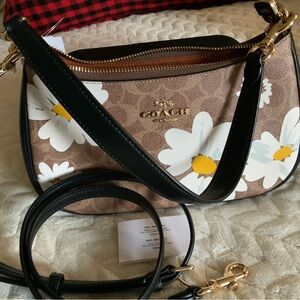 Coach Brown and Black Floral Shoulder Bag